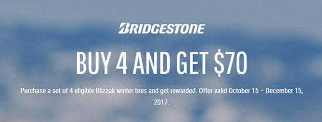 Bridgestone Canada $70 Rebate on Select Tires