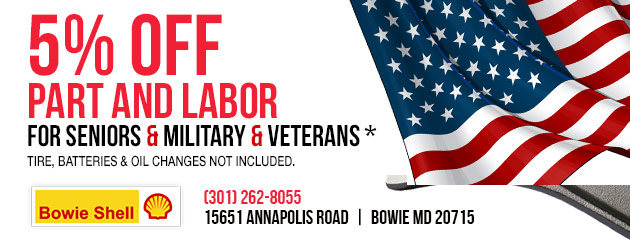 5% off part and labor for Seniors & Military & Veterans