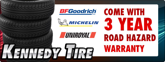 Michelin, BFG, and Uniroyal come with 3 year road hazard warranty