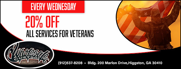 Every Wednesday 20% off all services for veterans