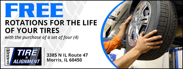 FREE Rotations for the life of your tires. With the purchase of a set of four