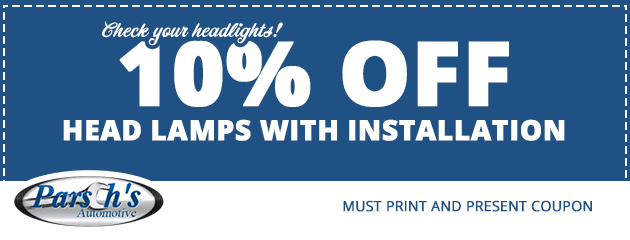 10% off head lamps with installation