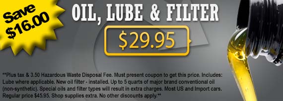 $29.95 Oil, Lube & Filter Change