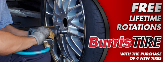 Free lifetime rotations with the purchase of 4 new tires