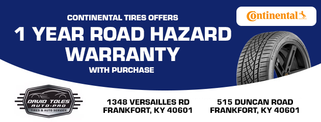 Continental Tires offers 1 year road hazard warranty with purchase