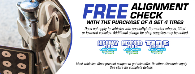 Free alignment check with the purchase of 4 tires