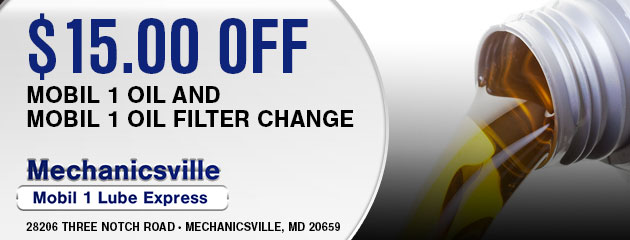 $15.00 off Mobil 1 oil and Mobil 1 oil filter change 