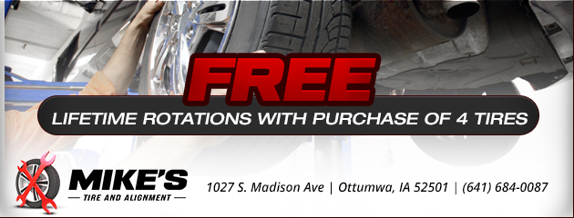Free Lifetime Rotations with purchase of 4 Tires