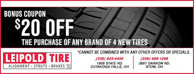 $20 Off the purchase of any brand of 4 new tires