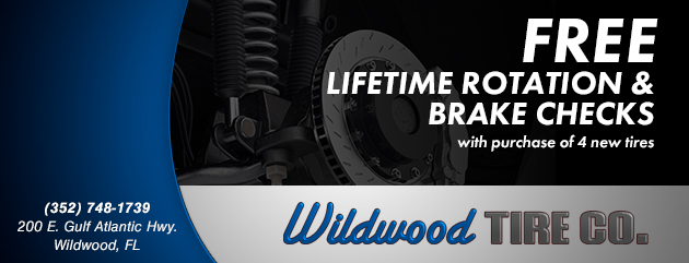 Free Lifetime Rotation and brake checks with purchase of 4 new tires