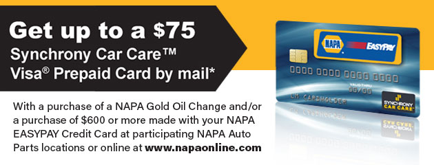 Get up to a $75 Synchrony Car Care Visa® Prepaid Card by mail