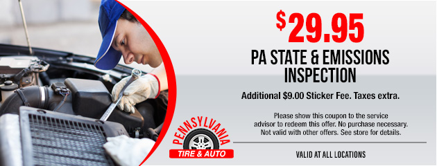 $29.95 PA State and Emissions Inspection