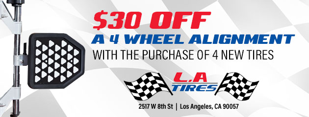 $30 off a 4 wheel alignment with the purchase of 4 new tires