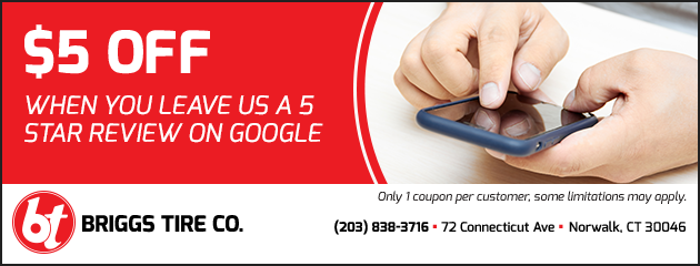 $5 off when you leave us us a 5 star review on Google