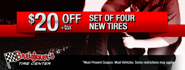 $20 off a set of four new tires 