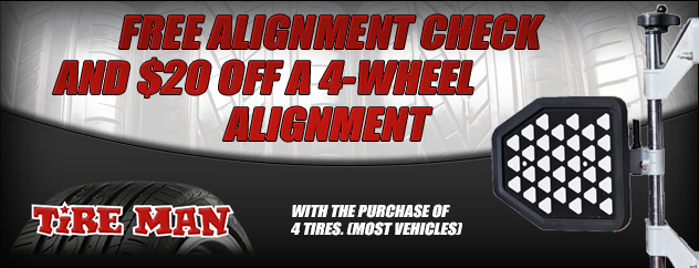 Free alignment check and $20 off a 4-wheel alignment