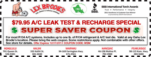 $79.95 A/C LEAK TEST &  RECHARGE SPECIAL