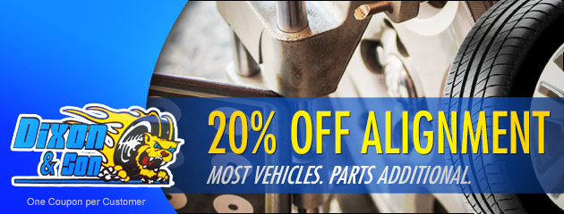 20% off Alignment. Most vehicles. Parts additional