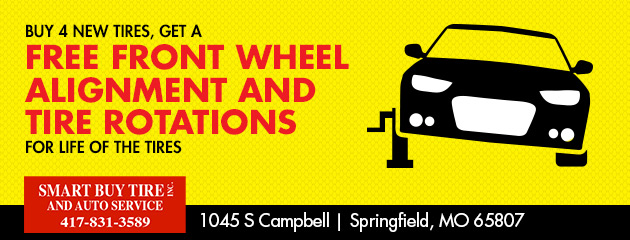Buy 4 New Tires, get a free front wheel alignment and tire rotations for life of the tires