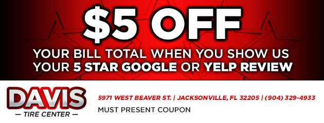 $5 off your bill total when you show us your 5 star google or yelp review