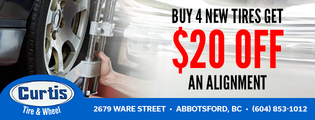 Buy 4 new tires get $20 off an alignment