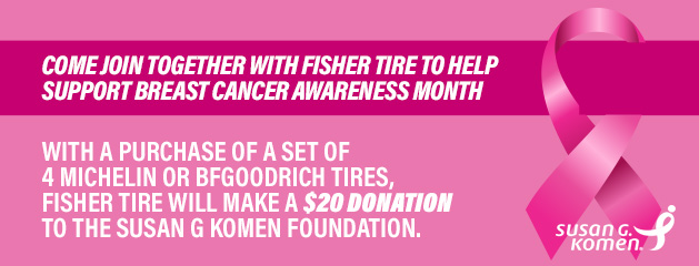 Breast Cancer Awareness Coupon 20 dollar donation with 4 tire purchase