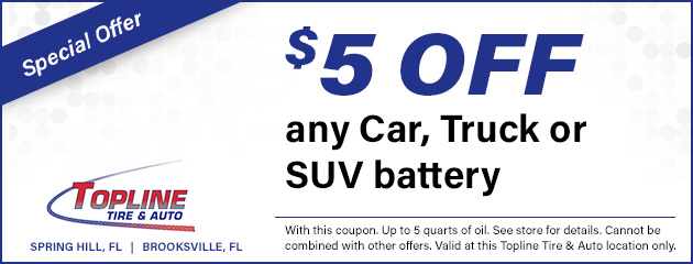 $5 Off ANY Car, Truck or SUV battery