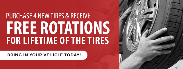 Purchase 4 new tires and receive free rotations for lifetime of the tires