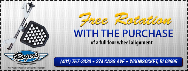 Free Rotation with the purchase of a full 4 wheel alignment