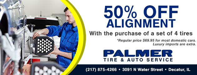 50% Off Alignment with purchase of 4 new tires!